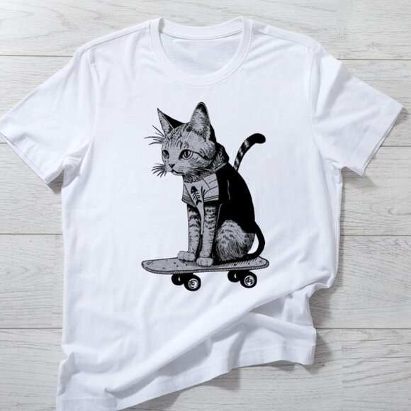 Genias Other - Skateboard Cat Shirt Cool Cat Shirts for Women Men Skateboarding Shirt